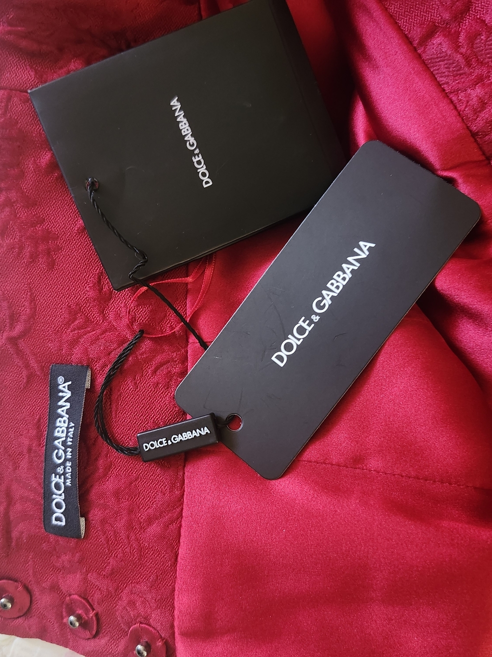 Dolce & Gabbana Black BNWT Red Damask And Black Ric Rac Trim